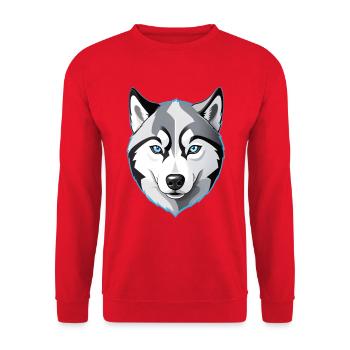 Geometric Wolf Head Blue-Eyes - Unisex Sweatshirt - red - Front - Alina (178cm) & Michal (187cm)
