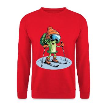 Brokkoli Skifahrer mit Mütze - Unisex Pullover - Rot - Vorne - Alina (178cm) & Michal (187cm)