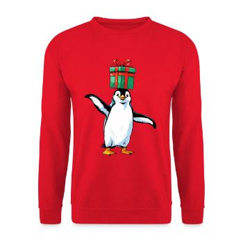 Pingouin avec cadeau sur la tête - Sweat-shirt Unisexe - rouge - Devant - Alina (178cm) & Michal (187cm)