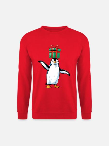 Penguin with gift on head - Unisex Sweatshirt - red