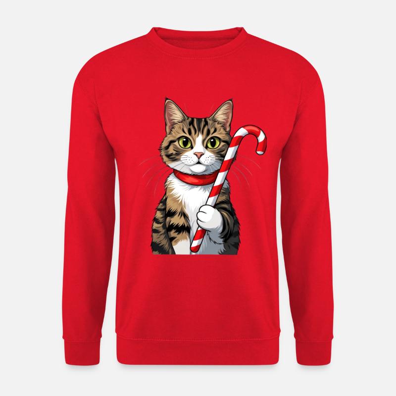 Winterkatze mit Zuckerstange - Unisex Pullover - Rot