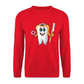 Zahnheld Donut Zahnbürste - Unisex Pullover - Rot - Vorne - Alina (178cm) & Michal (187cm)