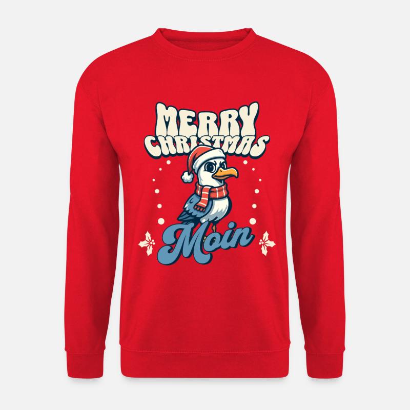 Merry Christmas Moin - Möwe mit Weihnachtsmütze - Unisex Pullover - Rot