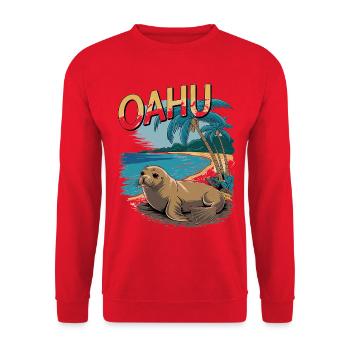 Oahu Tropical Seal Beach Paradise Szene - Unisex Pullover - Rot - Vorne - Alina (178cm) & Michal (187cm)