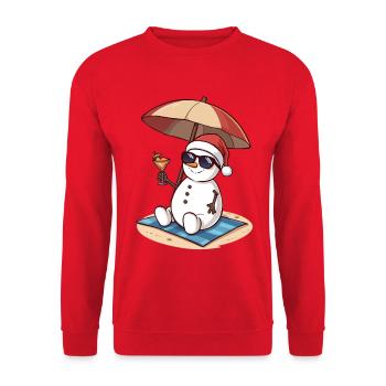 Schneemann Strand Cocktail - Unisex Pullover - Rot - Vorne - Alina (178cm) & Michal (187cm)