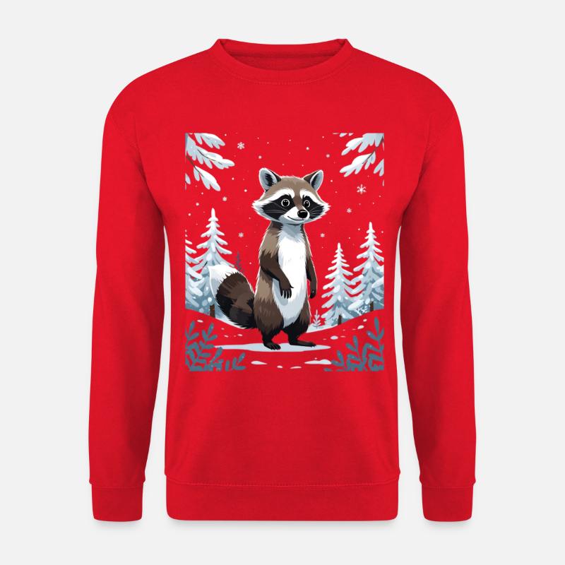 Winterlicher Waschbär im Wald - Unisex Pullover - Rot
