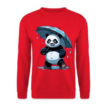 Panda Unter Regenschirm - Unisex Pullover - Rot - Vorne - Alina (178cm) & Michal (187cm)