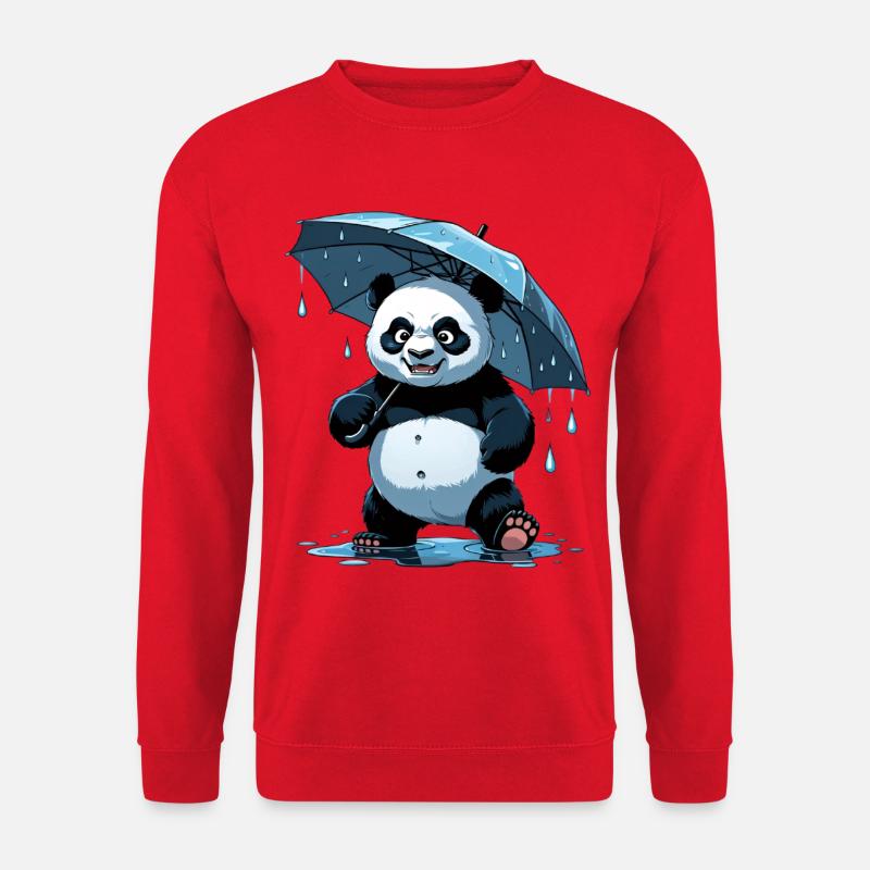 Panda Unter Regenschirm - Unisex Pullover - Rot
