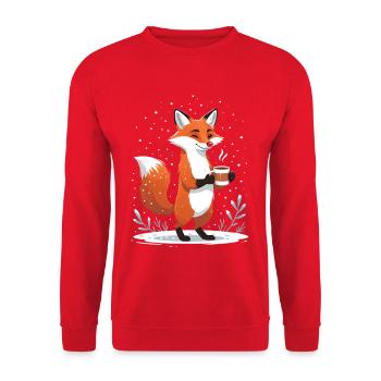 Fox with coffee in winter - Unisex Sweatshirt - red - Front - Alina (178cm) & Michal (187cm)
