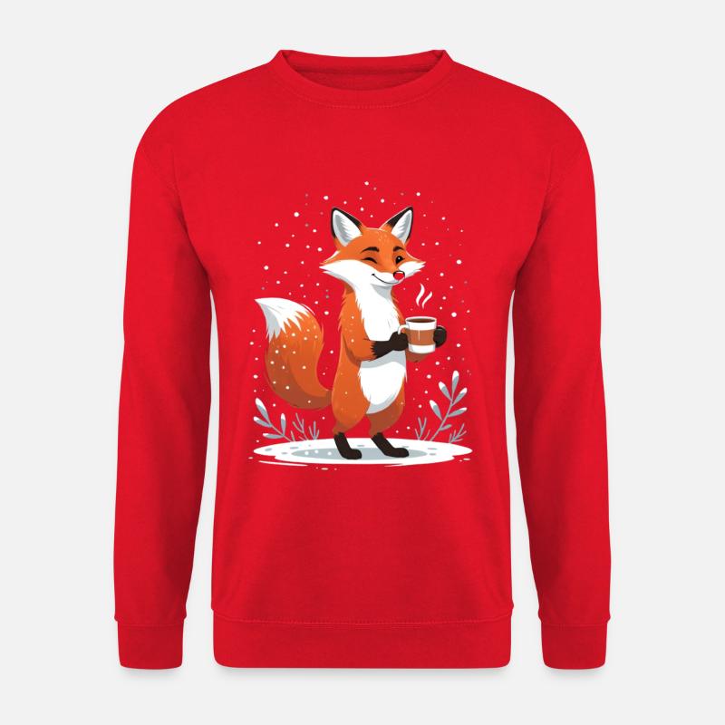 Fuchs mit Kaffee im Winter - Unisex Pullover - Rot
