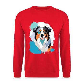 Colorful Aussie Dog Portrait with Paint Splashes - Unisex Sweatshirt - red - Front - Alina (178cm) & Michal (187cm)