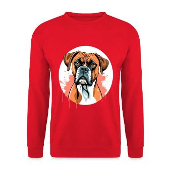 Aquarell Boxer Portrait - Unisex Pullover - Rot - Vorne - Alina (178cm) & Michal (187cm)
