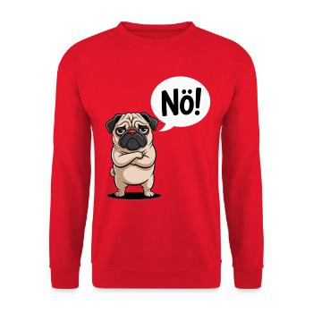 Nö Sprechender Mops Comic Lustig - Unisex Pullover - Rot - Vorne - Alina (178cm) & Michal (187cm)