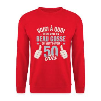 This is what a handsome 50-year-old guy looks like - Unisex Sweatshirt - red - Front - Alina (178cm) & Michal (187cm)