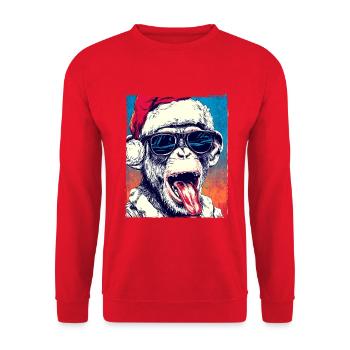 Chapeau de Noël Singe - Sweat-shirt Unisexe - rouge - Devant - Alina (178cm) & Michal (187cm)