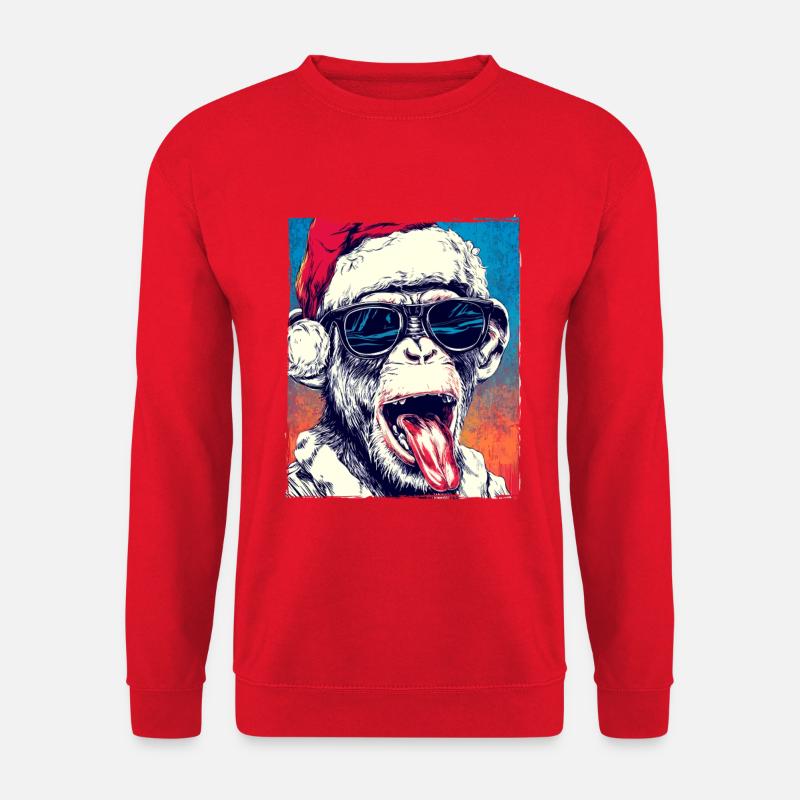 Affe Weihnachtsmütze Weihnachten - Unisex Pullover - Rot