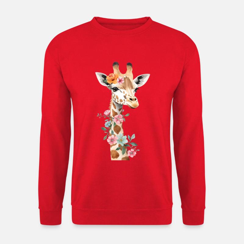 Giraffe mit Blumenkrone - Unisex Pullover - Rot