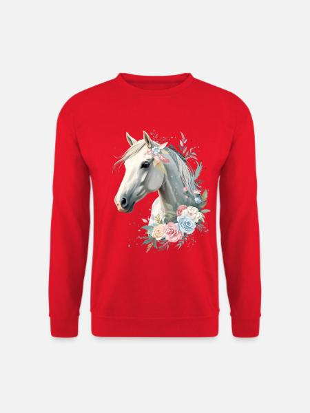 Pferd mit Blumenkranz Aquarell - Unisex Pullover - Rot