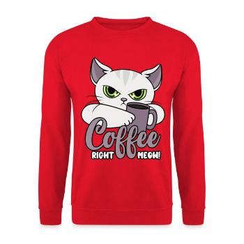 Coffee Right Meow - Cat with Coffee Cup - Coffee - Unisex Sweatshirt - red - Front - Alina (178cm) & Michal (187cm)