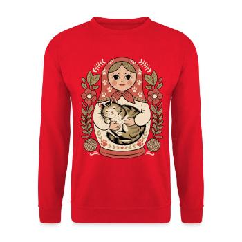 Matroschka Katze Kuschelherz - Unisex Pullover - Rot - Vorne - Alina (178cm) & Michal (187cm)