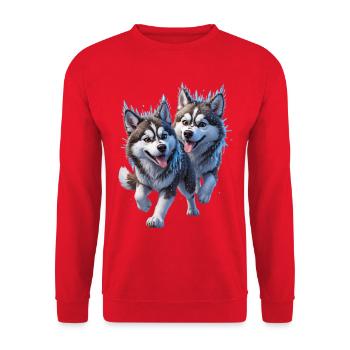 Two huskies with snow and icicles - Unisex Sweatshirt - red - Front - Alina (178cm) & Michal (187cm)