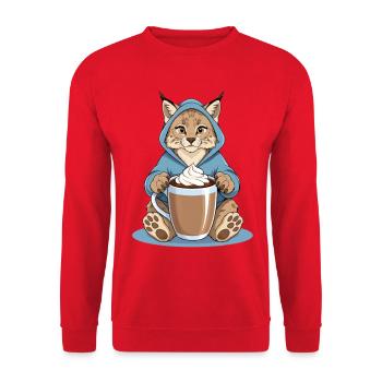 Lynx with Hot Drink - Unisex Sweatshirt - red - Front - Alina (178cm) & Michal (187cm)