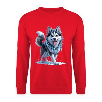 Eis Husky mit Eiskristallkette - Unisex Sweatshirt - red - Front - Alina (178cm) & Michal (187cm)