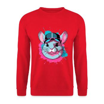 Buntes Chinchilla mit Mütze und Sonnenbrille - Unisex Pullover - Rot - Vorne - Alina (178cm) & Michal (187cm)