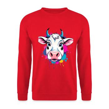 Bunte Kuh Kopf mit Farbspritzern - Unisex Pullover - Rot - Vorne - Alina (178cm) & Michal (187cm)