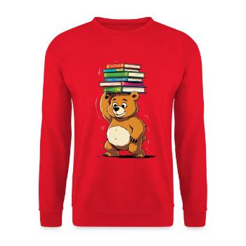 Learning bear with stacks of books - Unisex Sweatshirt - red - Front - Alina (178cm) & Michal (187cm)