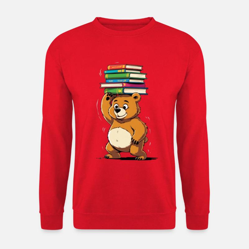 Learning bear with stacks of books - Unisex Sweatshirt - red