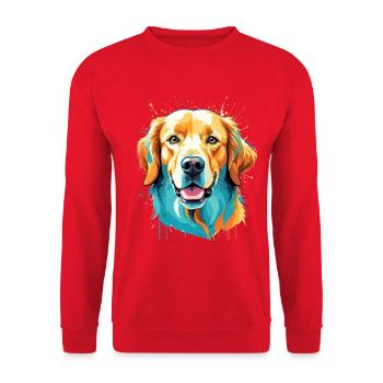 Bunter Hund Popart Porträt - Unisex Pullover - Rot - Vorne - Alina (178cm) & Michal (187cm)