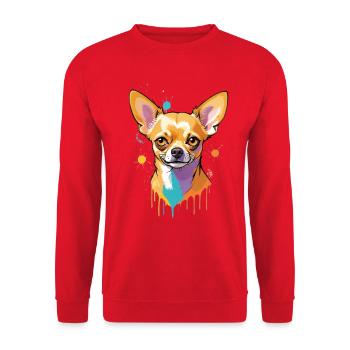Chihuahua Farbsplash Portrait - Unisex Pullover - Rot - Vorne - Alina (178cm) & Michal (187cm)