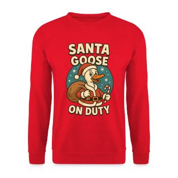 Santa Goose On Duty Weihnachten Lustig - Unisex Pullover - Rot - Vorne - Alina (178cm) & Michal (187cm)
