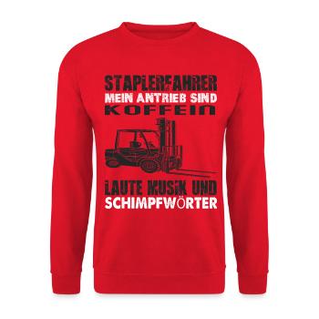 Conducteur de chariot élévateur café musique forte dictons, drôle - Sweat-shirt Unisexe - rouge - Devant - Alina (178cm) & Michal (187cm)