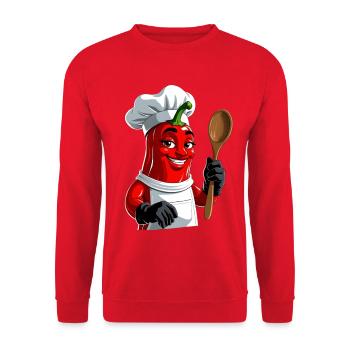 Chili Chef Dessin animé Héros de la cuisine - Sweat-shirt Unisexe - rouge - Devant - Alina (178cm) & Michal (187cm)