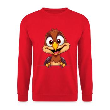 Fröhlicher Vogel-Mascot Cartoon - Unisex Pullover - Rot - Vorne - Alina (178cm) & Michal (187cm)