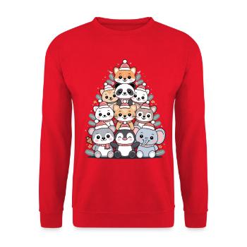 Sapin de Noël animal – Animaux de Noël mignons - Sweat-shirt Unisexe - rouge - Devant - Alina (178cm) & Michal (187cm)