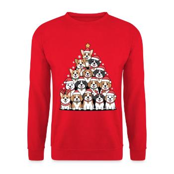 Weihnachtshunde Pyramide – Lustiger Xmas Look - Unisex Pullover - Rot - Vorne - Alina (178cm) & Michal (187cm)