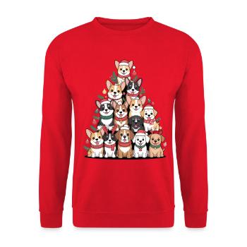 Weihnachtshunde Pyramide – Lustiger Xmas Look - Unisex Pullover - Rot - Vorne - Alina (178cm) & Michal (187cm)