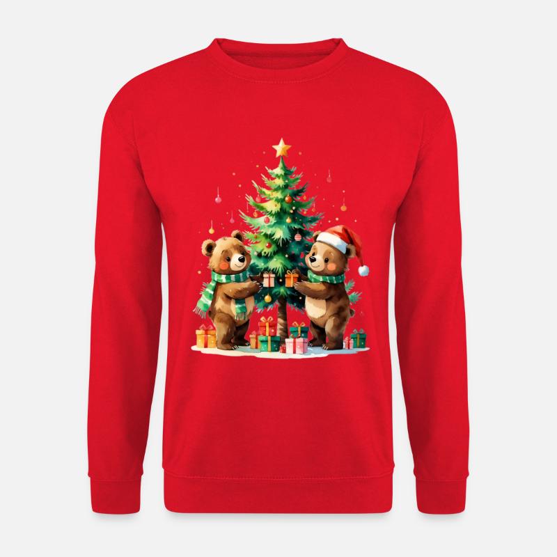 Winterbären am Weihnachtsbaum - Unisex Pullover - Rot