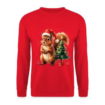 Weihnachtliches Eichhörnchen-Charme - Unisex Pullover - Rot - Vorne - Alina (178cm) & Michal (187cm)