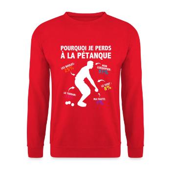 Warum ich beim Pétanque verliere Statistischer Humor - Unisex Pullover - Rot - Vorne - Alina (178cm) & Michal (187cm)