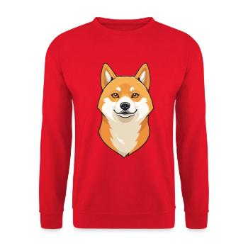 Shiba Inu Kopf Illustration - Unisex Pullover - Rot - Vorne - Alina (178cm) & Michal (187cm)