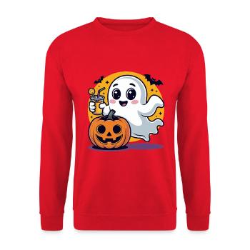Süßer Halloween Geist mit Kürbis - Unisex Pullover - Rot - Vorne - Alina (178cm) & Michal (187cm)