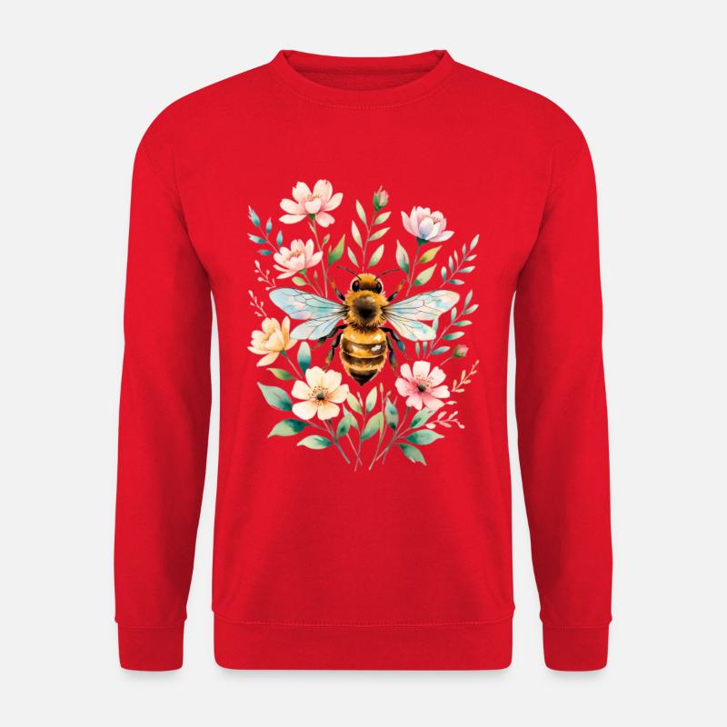 Biene im Blütenrahmen - Unisex Pullover - Rot