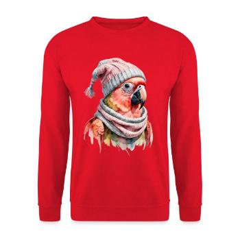 Winterparrot mit Wollmütze und Schal - Unisex Pullover - Rot - Vorne - Alina (178cm) & Michal (187cm)