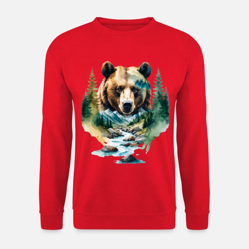 Wasserfarbener Waldbär - Unisex Pullover - Rot