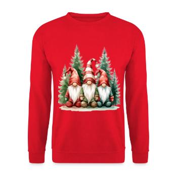 Drei Gartenzwerge im Winterwald - Unisex Pullover - Rot - Vorne - Alina (178cm) & Michal (187cm)