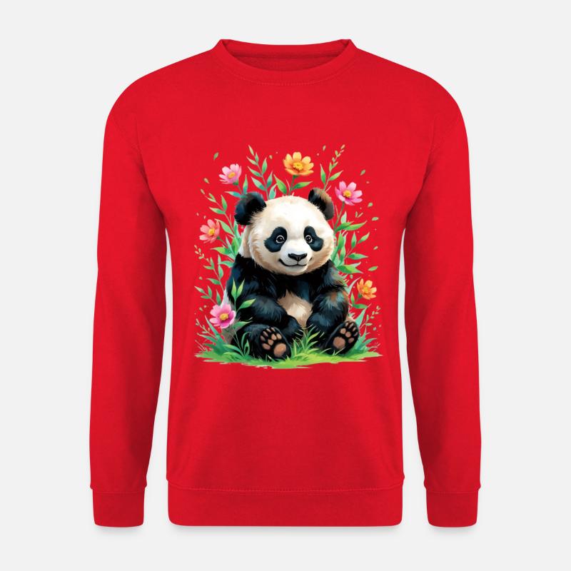 Panda im Blütenwald - Unisex Pullover - Rot